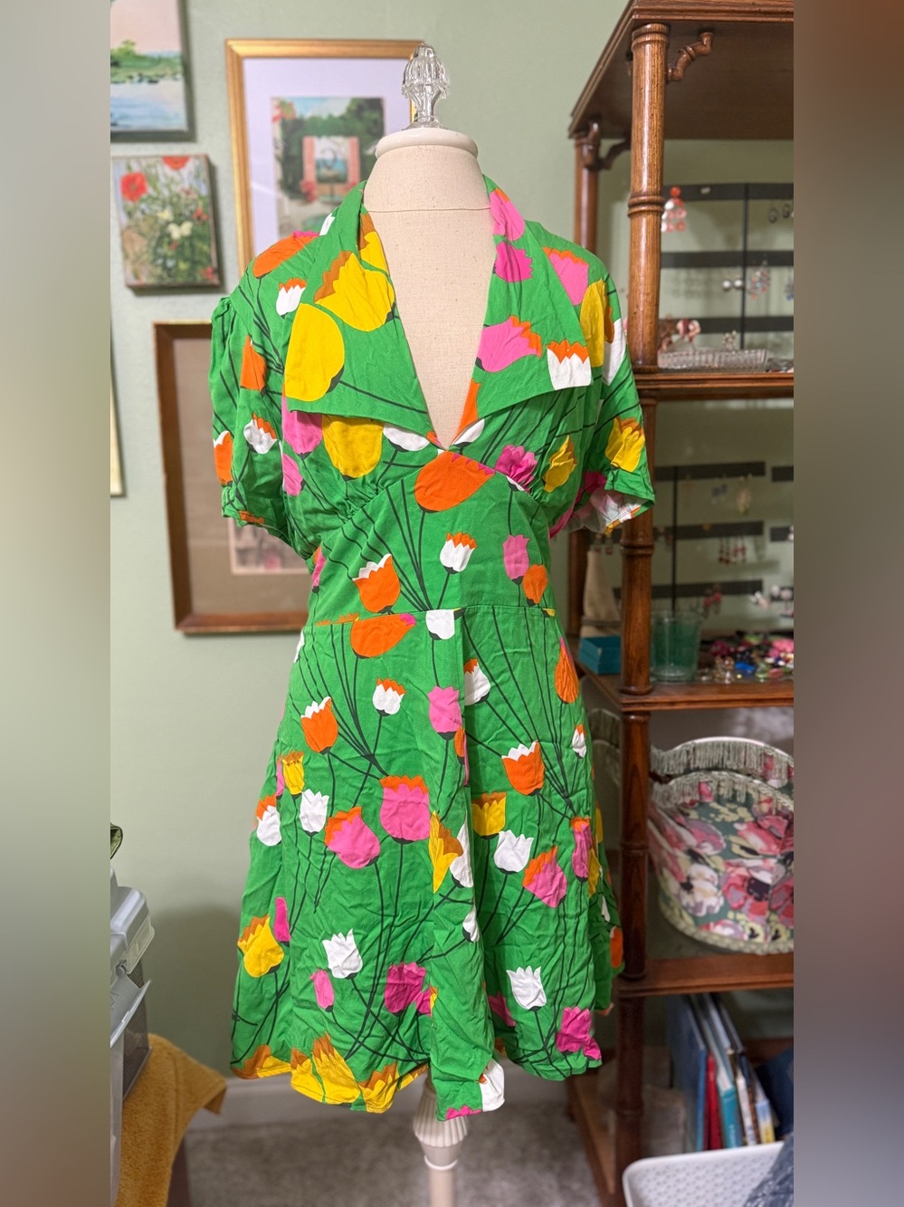Trashy Diva Green Mod Tulips Babe Mini Dress